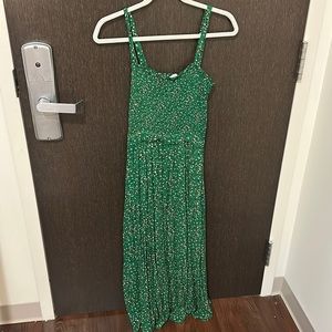 Green maxi dress with brown, white, black dots (NWT)